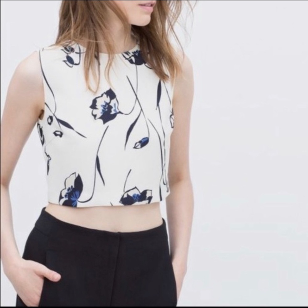 Zara Floral Crop Top With Zipper Back